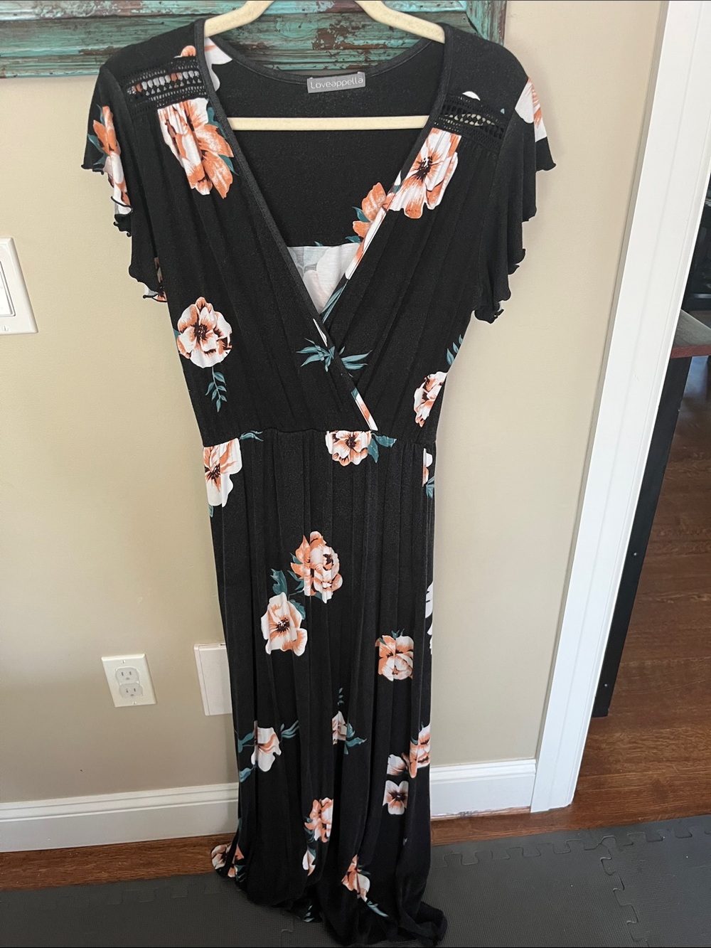 Loveappella Black Maxi Dress with Peach Floral Print
